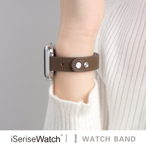 iserisewatch适用iwatchs9小众苹果手表6钉扣表带applewatchs8s7/se代真皮41/45mm创意细女高级个性腕带夏天