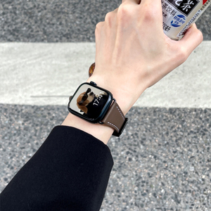 iserisewatch适用apple watch s9表带头层双面小牛皮苹果手表8ultra/se代iwatch高级女款真皮高级感夏天原创