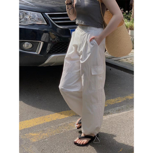 白色直筒工装裤子女夏季通勤韩系设计感小众束脚裤宽松垂感阔腿裤