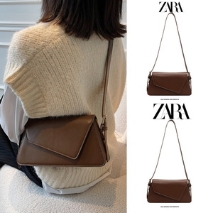 ZARA棕色高级感质感小众斜挎小包包女士2024新款潮百搭单肩腋下包