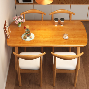 餐桌仿实木家用小户型长方形饭桌子原木风一桌四椅饭店商用餐桌椅