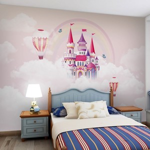 环保全屋定制墙纸儿童公主房墙布粉色城堡女孩卧室壁纸背景墙壁画
