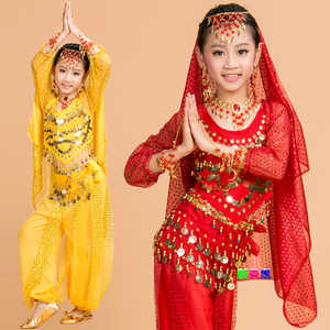 儿童印度舞演出服长袖套装女童肚皮舞表演服天竺少女舞蹈服装秋冬