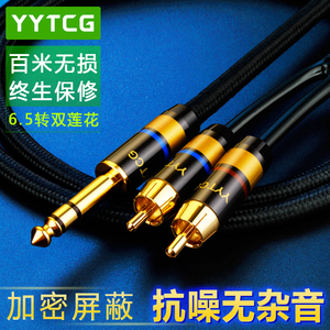 YYTCG 6.5转双莲花一分二音频线 大三芯转2RCA调音台功放音响线