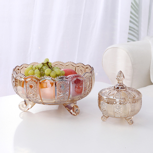 果盘创意现代客厅家用茶几水果盘北欧风格水晶透明玻璃结婚糖果罐