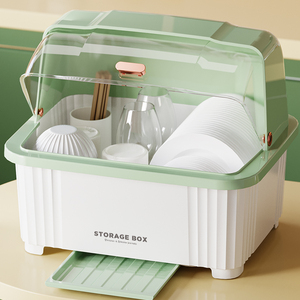 厨房碗筷收纳盒沥水碗柜带盖装餐具家用碗盘箱置物架子碗碟收纳架