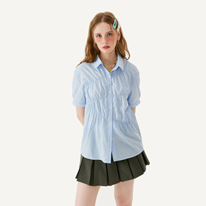 NEOTCG夏季蓝色衬衫女短袖新款设计感小众潮流宽松休闲高级感衬衣
