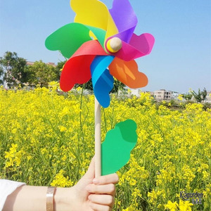 风车装饰七彩户外木杆旋转彩色幼儿园塑料 儿童手拿大号风车玩具