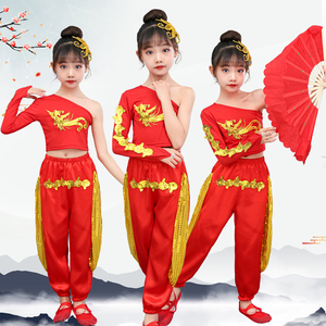 小童中国说少年志舞蹈服古典扇子演出服装少年富则国强民族演出服