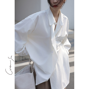 Creamsu叙白 2024白色衬衫女叠穿春夏季长袖法式内搭衬衣上衣新款
