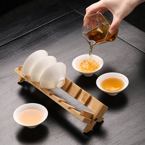 德化羊脂玉斗笠杯家用中式陶瓷茶具白瓷描金品茗杯单杯带沥水杯架