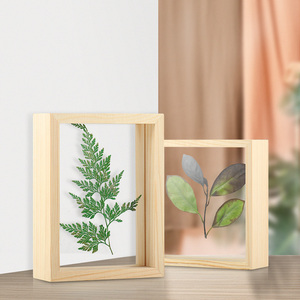 木质创意双面玻璃植物标本相框原木色立体画框透明木质相框定制