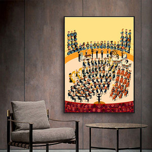 古典音乐交响乐队装饰画 管弦演奏乐器声乐艺术琴房培训卡通海报