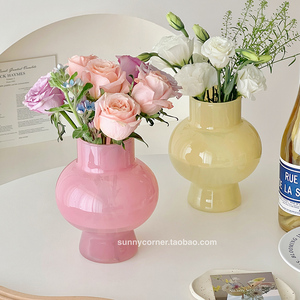 ins轻奢高级感大肚玻璃花瓶彩色透明花器客厅插花水养鲜花摆件