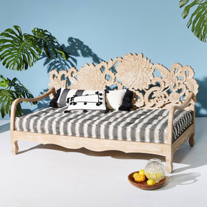 东南亚风格复古雕花实木三人沙发罗汉床 法式地中海多功能沙发床