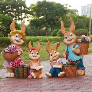 户外创意花盆可爱兔子装饰玻璃钢卡通动物雕塑花园庭院幼儿园摆件