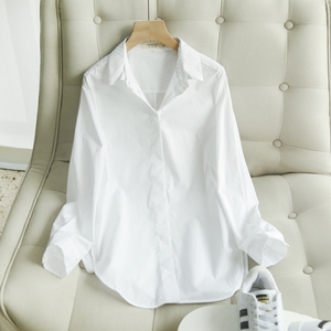 微弹力纯棉白色衬衣女韩版洋气内搭显瘦职业休闲不透长袖打底衬衫