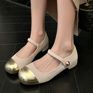 温柔浅口单鞋女士2024新款夏季法式小香风方头低根一字带玛丽珍鞋