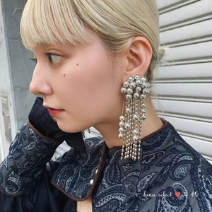 日本制2022年10月新款金银珠珠耳环耳夹超长款气质轻奢高级感耳坠