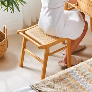实木客厅方凳藤编凳子家用小板凳创意房间日式小型化妆凳网红矮凳