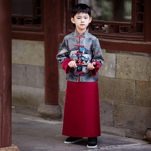 儿童唐装汉服古装男童少爷龙袍秋冬新款中国风公子套装演出拜年服