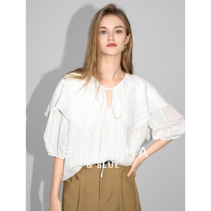 贝茜妮法式披肩荷叶领短袖衬衫女2024夏季新款复古设计感白色小衫