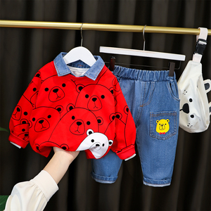婴儿春秋款套装男女童衣服两件套洋气0一3岁宝宝卫衣小童牛仔裤潮