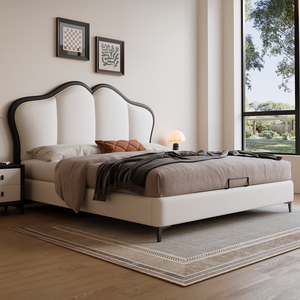 法式复古蝴蝶奶油风真皮床储物主卧2米x2米2大床轻奢高端婚床现代