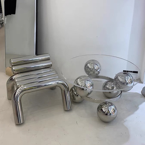 网红不锈钢凳子椅子简约玻璃茶几创意亚克力桌子金属设计会客边几
