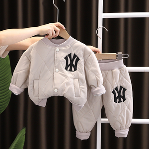 男宝宝冬装棉衣儿童冬季套装洋气1一2-3岁男童加绒加厚棉袄两件套