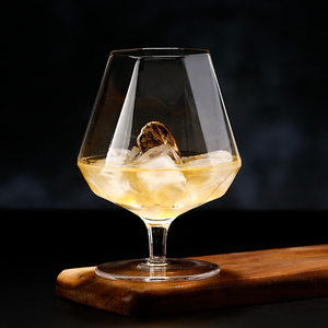 创意鸡尾酒杯子菱形气泡水杯钻石白兰地杯矮脚红酒杯威士忌洋酒杯