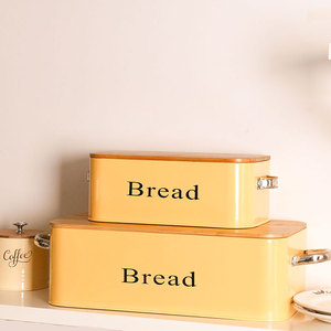 法式竹盖吐司面包收纳盒桌面北欧铁皮盒面包箱零食储物盒长方形盒