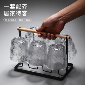 日式石纹水晶杯冰川纹玻璃杯子家用客厅杯具喝水杯威士忌茶杯套装
