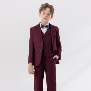 男童西装套装2024新款儿童中大童红色主持人礼服钢琴演出男孩西服