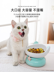 喵仙儿/米尾 陶瓷猫碗护颈椎斜口防打翻大号猫咪食盆饭碗宠物碗