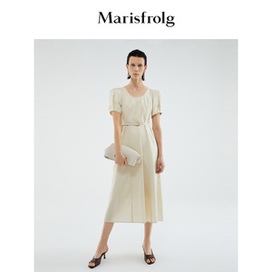 【葡萄牙进口面料】玛丝菲尔夏新款礼服素雅轻薄泡泡袖连衣裙