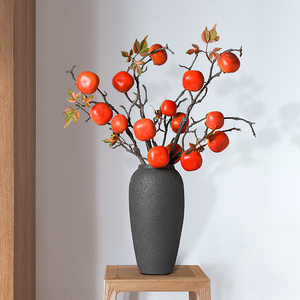 仿真柿子果实树枝假花枝干客厅装饰花干花餐桌装饰花柿柿如意摆件