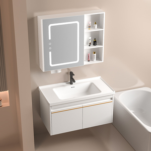 实木智能白色浴室柜组合陶瓷一体盆小户型卫生间洗漱台洗手洗脸盆