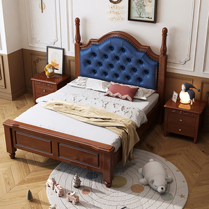 美式复古实木儿童床单人床1米2女孩男孩小户型1.35软包小床储物床