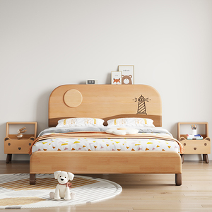 北欧风实木儿童床男孩床榉木卡通单人床1米2青少年女孩1.5米次卧