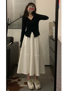 日本代购SLY 2024春季新款显瘦高腰垂感长裙白色休闲半身裙伞裙女