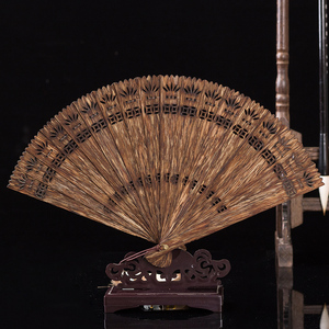 越南芽庄沉香扇子折叠中国风摆件书房黑油老料保真沉香居家装饰品