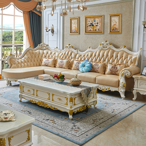 伊莱帝诗欧式真皮沙发转角组合客厅大小户型奢华简欧别墅白色沙发