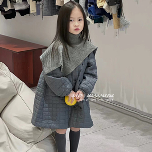波拉韩国童装女童中长款加棉外套2023秋冬儿童棉衣小女孩保暖风衣