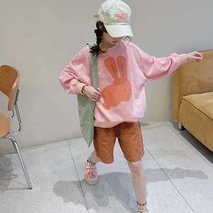 波拉韩国童装女童卫衣2024春秋儿童兔子上衣中大童套头运动衫炸街