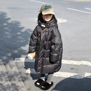 波拉韩国童装男童女童羽绒服2023冬装儿童连帽白鸭绒中长款外套潮
