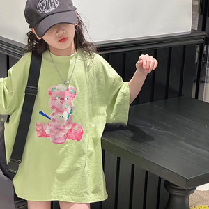 波拉韩国童装女童短袖2024夏季儿童卡通T恤中大童韩范上衣男童t恤
