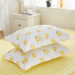 柠檬枕套一对全棉纯棉印花单人可爱黄色枕头套枕皮罩48cmx74cm