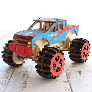 积木制3d立体汽车拼图儿童潮玩具小学生男孩diy手工木质拼装模型