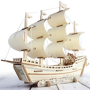 木头积木制古风3d立体拼图木质手工拼装船模型小学生儿童diy玩具